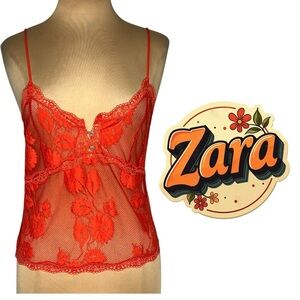 Zara Red Lace Cami Tank Top Size Medium
